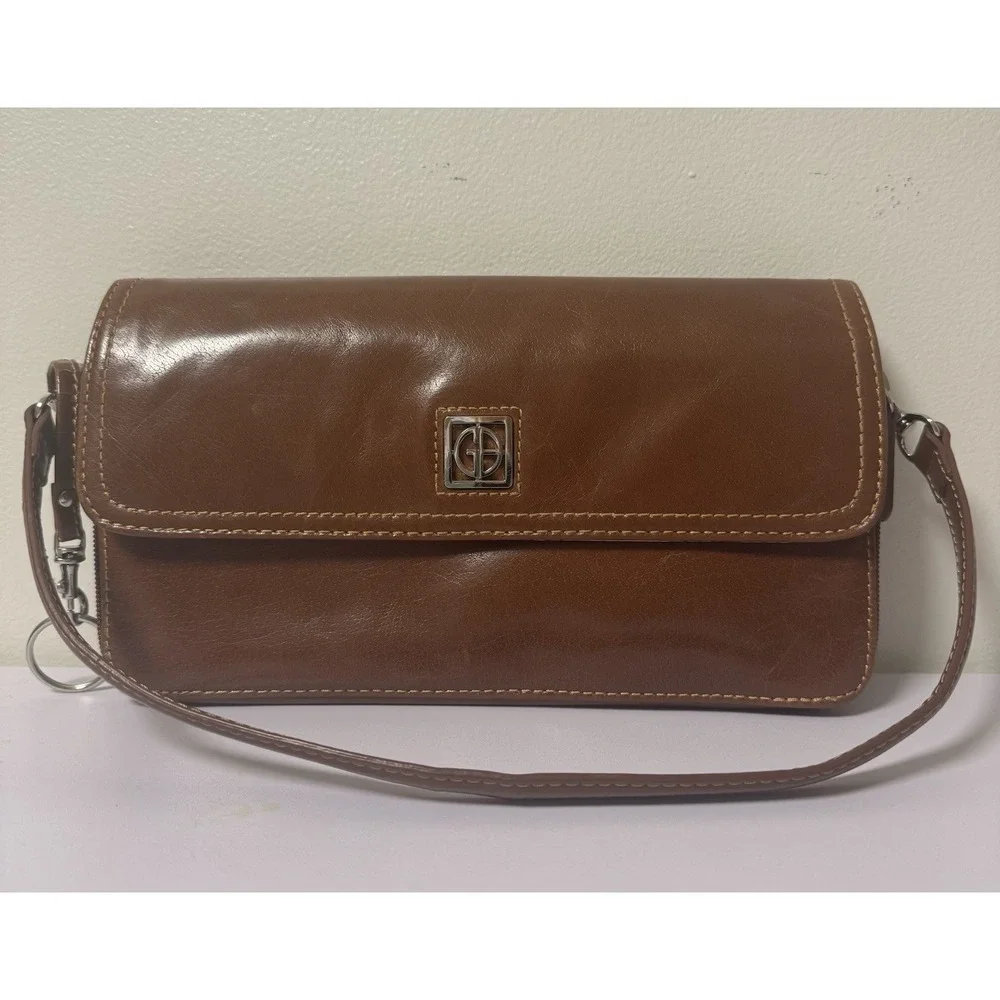 90's GIANI BERNINI‎ Genuine Leather Brown Shoulder Purse/Organizer